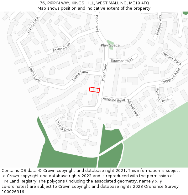 76, PIPPIN WAY, KINGS HILL, WEST MALLING, ME19 4FQ: Location map and indicative extent of plot
