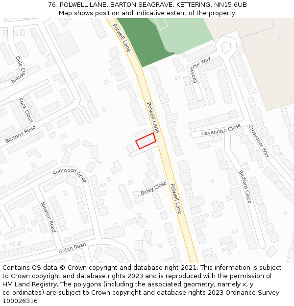 76, POLWELL LANE, BARTON SEAGRAVE, KETTERING, NN15 6UB: Location map and indicative extent of plot