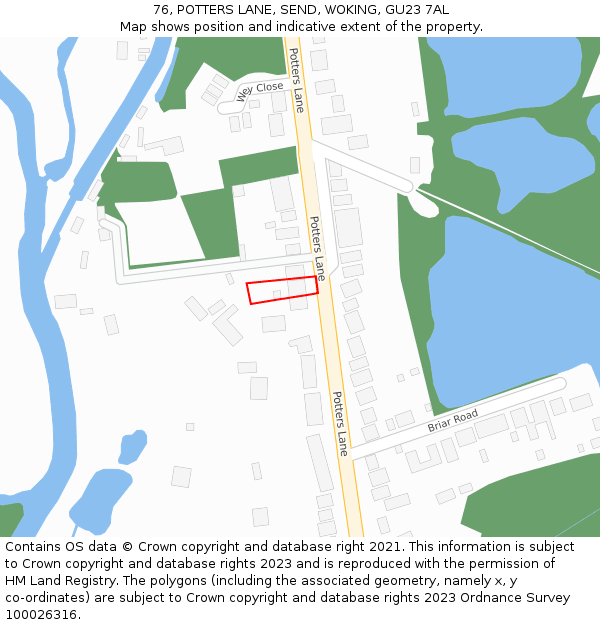 76, POTTERS LANE, SEND, WOKING, GU23 7AL: Location map and indicative extent of plot