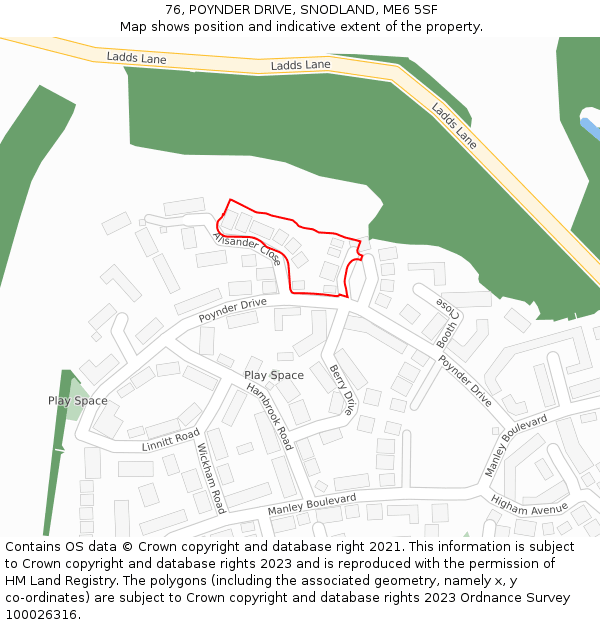 76, POYNDER DRIVE, SNODLAND, ME6 5SF: Location map and indicative extent of plot