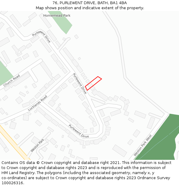 76, PURLEWENT DRIVE, BATH, BA1 4BA: Location map and indicative extent of plot