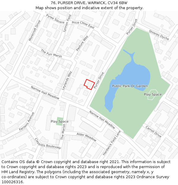 76, PURSER DRIVE, WARWICK, CV34 6BW: Location map and indicative extent of plot