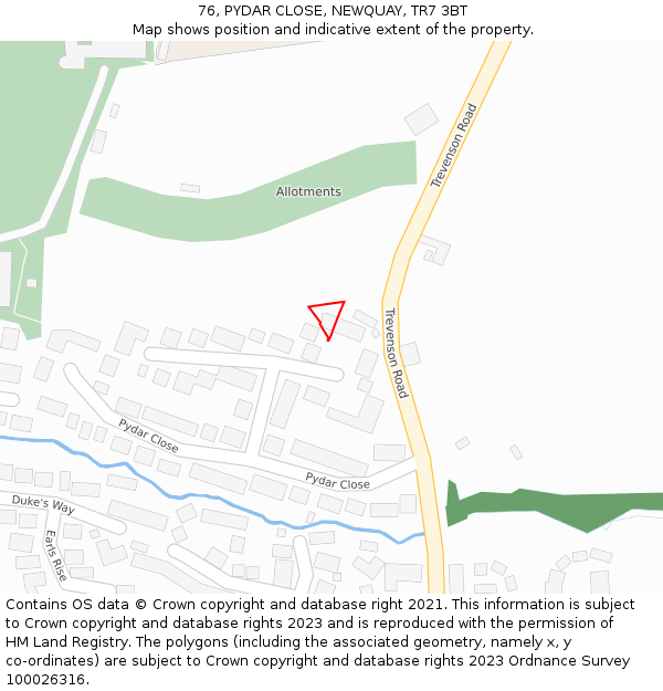 76, PYDAR CLOSE, NEWQUAY, TR7 3BT: Location map and indicative extent of plot