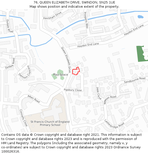 76, QUEEN ELIZABETH DRIVE, SWINDON, SN25 1UE: Location map and indicative extent of plot