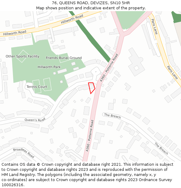 76, QUEENS ROAD, DEVIZES, SN10 5HR: Location map and indicative extent of plot