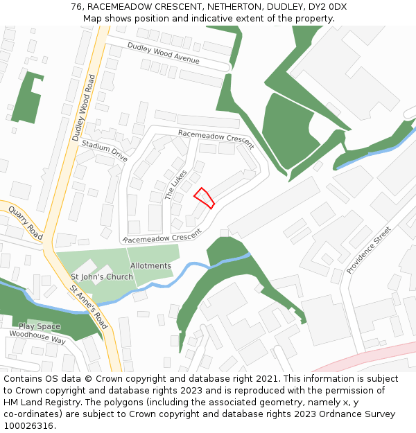 76, RACEMEADOW CRESCENT, NETHERTON, DUDLEY, DY2 0DX: Location map and indicative extent of plot