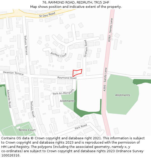 76, RAYMOND ROAD, REDRUTH, TR15 2HF: Location map and indicative extent of plot