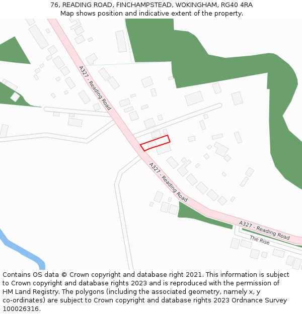 76, READING ROAD, FINCHAMPSTEAD, WOKINGHAM, RG40 4RA: Location map and indicative extent of plot