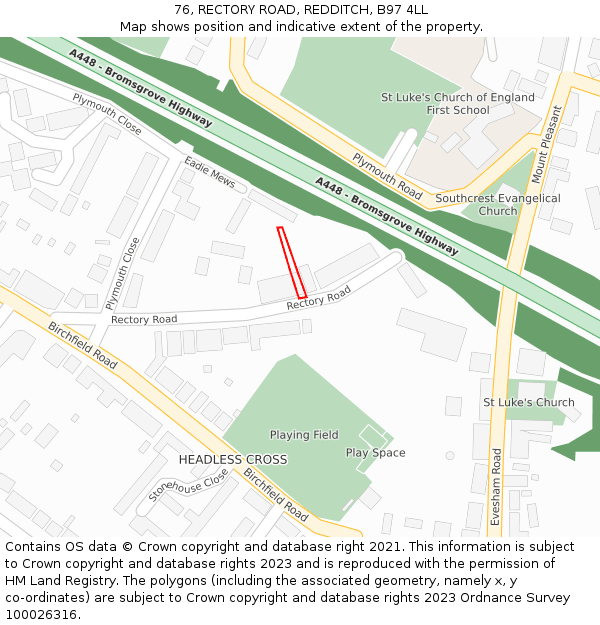 76, RECTORY ROAD, REDDITCH, B97 4LL: Location map and indicative extent of plot
