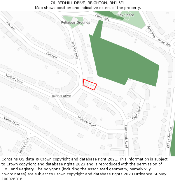76, REDHILL DRIVE, BRIGHTON, BN1 5FL: Location map and indicative extent of plot