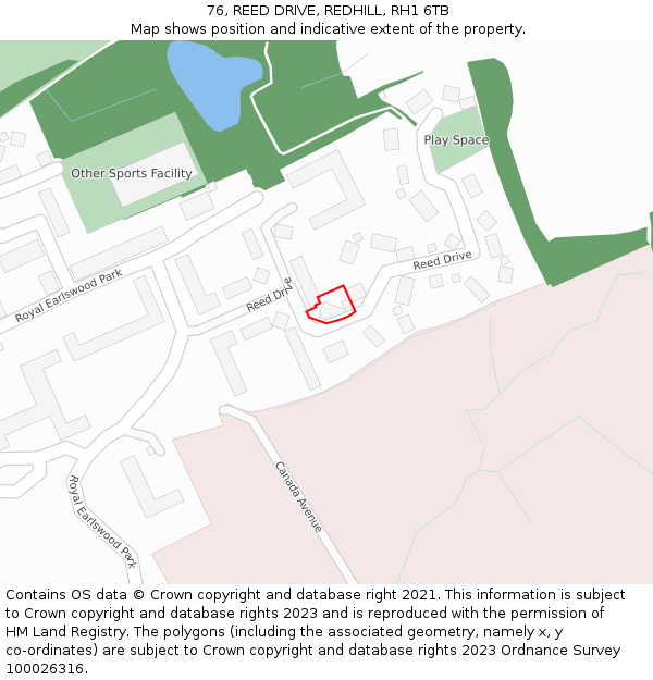 76, REED DRIVE, REDHILL, RH1 6TB: Location map and indicative extent of plot