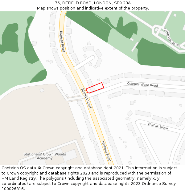 76, RIEFIELD ROAD, LONDON, SE9 2RA: Location map and indicative extent of plot