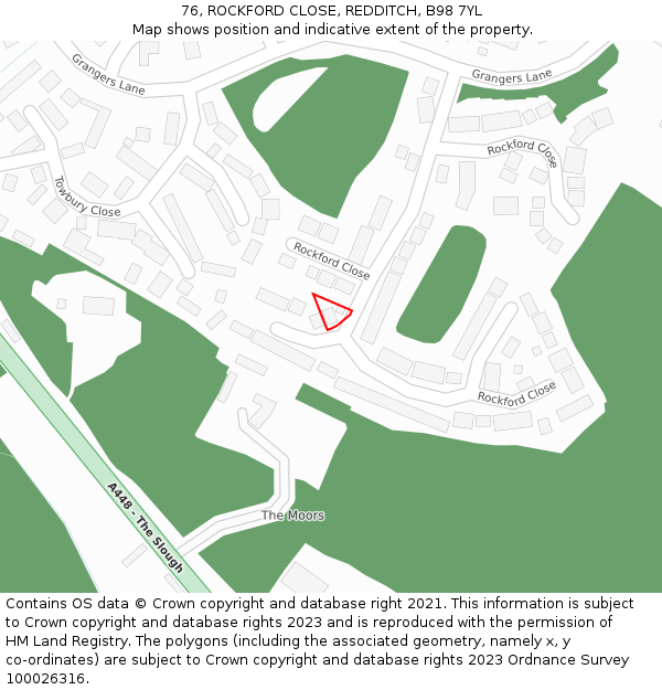 76, ROCKFORD CLOSE, REDDITCH, B98 7YL: Location map and indicative extent of plot