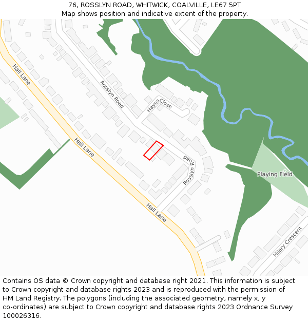 76, ROSSLYN ROAD, WHITWICK, COALVILLE, LE67 5PT: Location map and indicative extent of plot