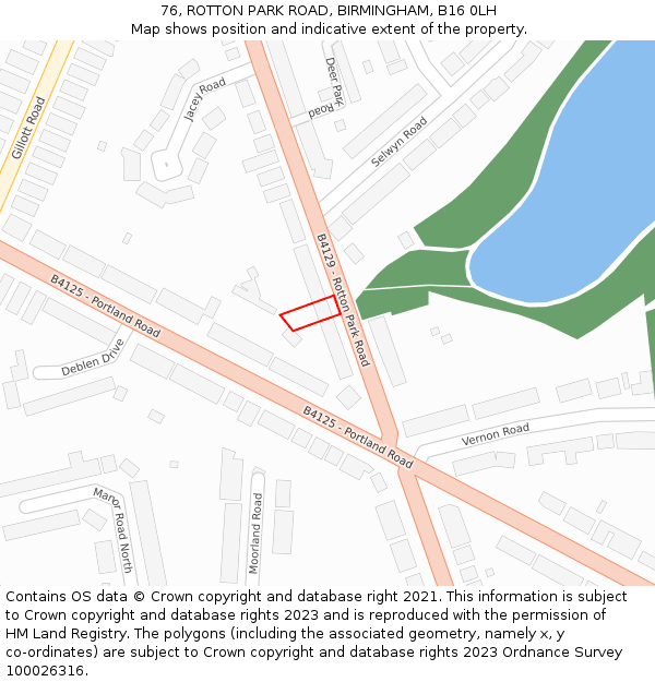 76, ROTTON PARK ROAD, BIRMINGHAM, B16 0LH: Location map and indicative extent of plot