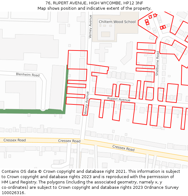 76, RUPERT AVENUE, HIGH WYCOMBE, HP12 3NF: Location map and indicative extent of plot