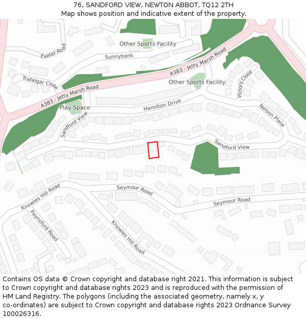 76, SANDFORD VIEW, NEWTON ABBOT, TQ12 2TH: Location map and indicative extent of plot