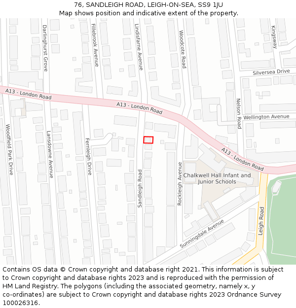 76, SANDLEIGH ROAD, LEIGH-ON-SEA, SS9 1JU: Location map and indicative extent of plot