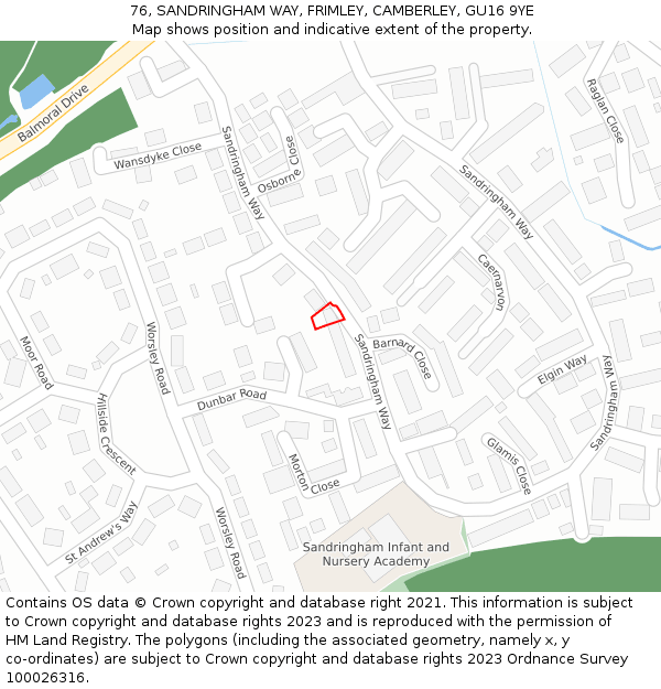 76, SANDRINGHAM WAY, FRIMLEY, CAMBERLEY, GU16 9YE: Location map and indicative extent of plot