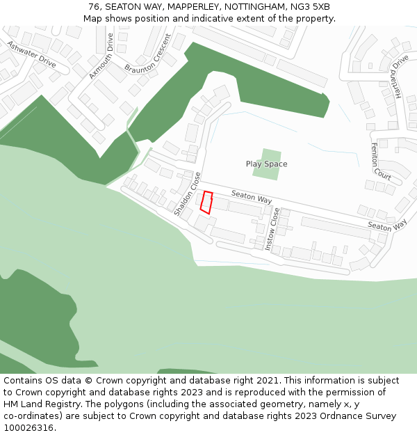 76, SEATON WAY, MAPPERLEY, NOTTINGHAM, NG3 5XB: Location map and indicative extent of plot