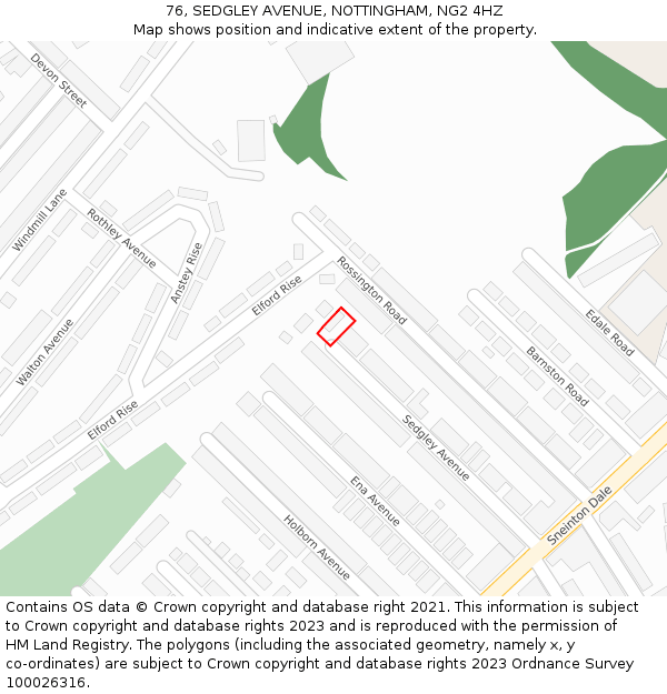 76, SEDGLEY AVENUE, NOTTINGHAM, NG2 4HZ: Location map and indicative extent of plot