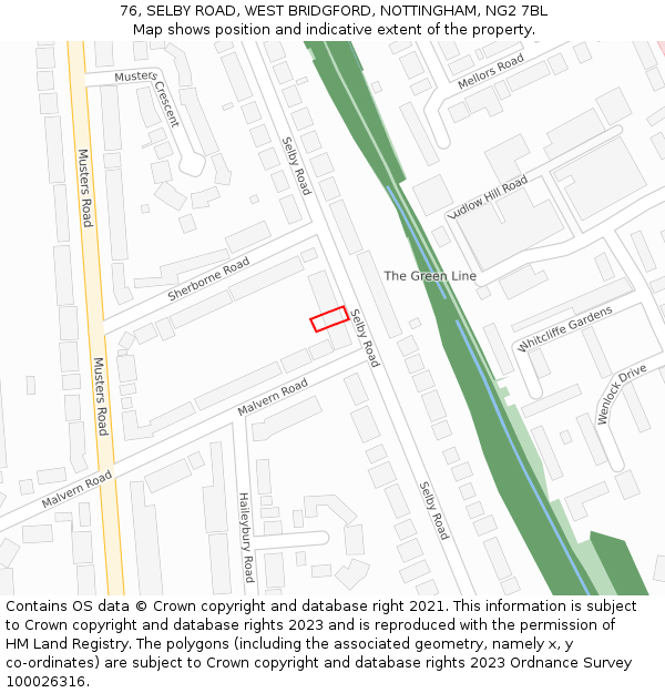 76, SELBY ROAD, WEST BRIDGFORD, NOTTINGHAM, NG2 7BL: Location map and indicative extent of plot