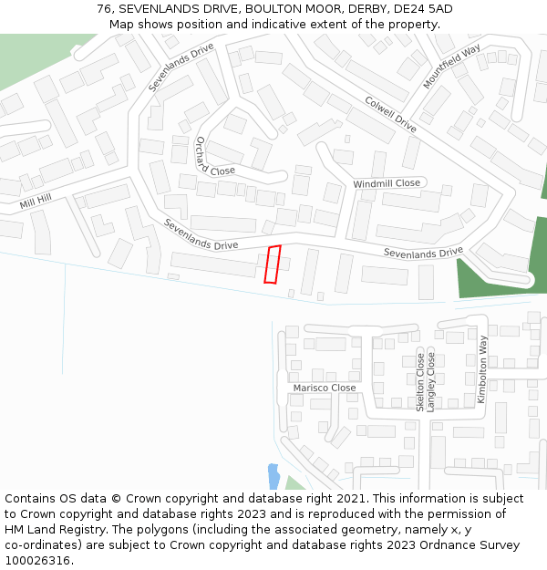 76, SEVENLANDS DRIVE, BOULTON MOOR, DERBY, DE24 5AD: Location map and indicative extent of plot