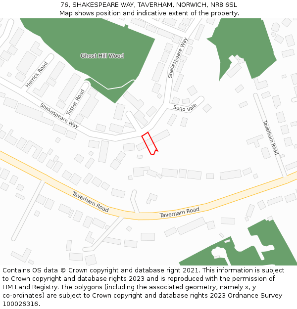 76, SHAKESPEARE WAY, TAVERHAM, NORWICH, NR8 6SL: Location map and indicative extent of plot
