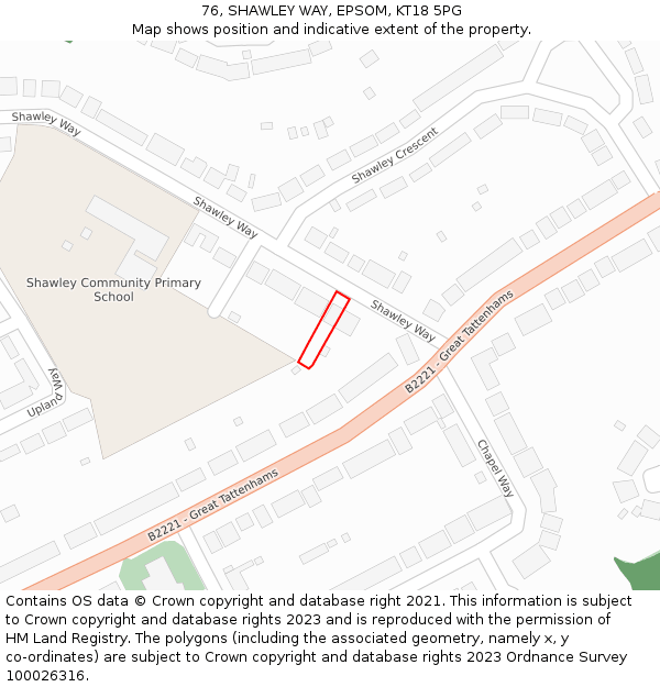 76, SHAWLEY WAY, EPSOM, KT18 5PG: Location map and indicative extent of plot