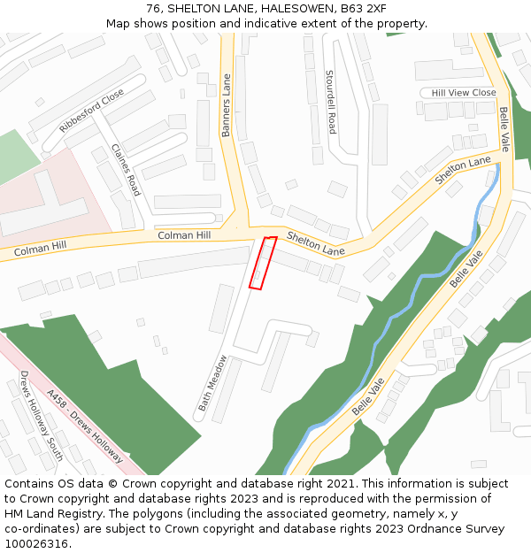 76, SHELTON LANE, HALESOWEN, B63 2XF: Location map and indicative extent of plot