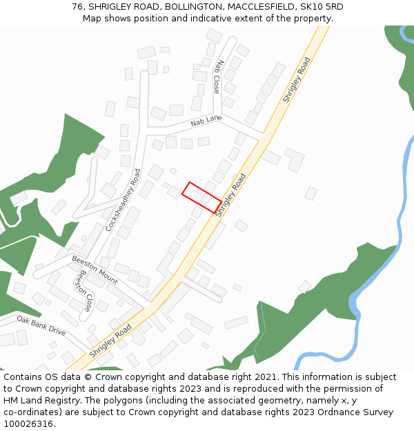 76, SHRIGLEY ROAD, BOLLINGTON, MACCLESFIELD, SK10 5RD: Location map and indicative extent of plot