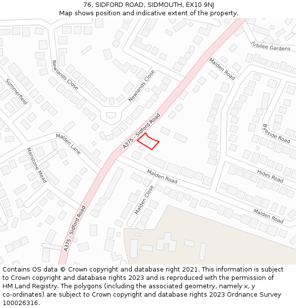 76, SIDFORD ROAD, SIDMOUTH, EX10 9NJ: Location map and indicative extent of plot