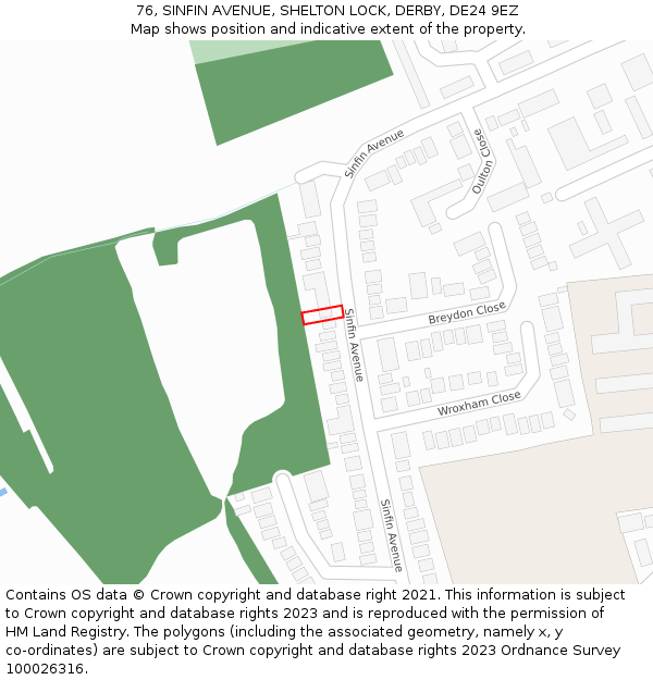 76, SINFIN AVENUE, SHELTON LOCK, DERBY, DE24 9EZ: Location map and indicative extent of plot