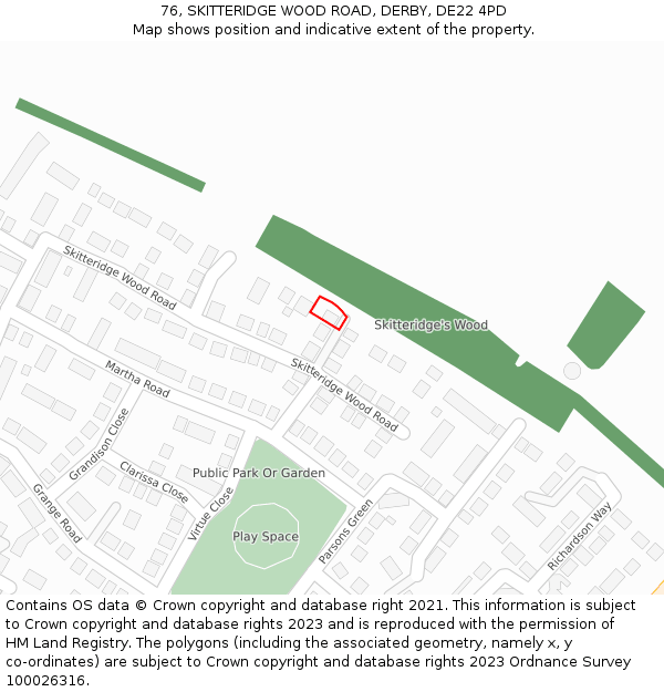 76, SKITTERIDGE WOOD ROAD, DERBY, DE22 4PD: Location map and indicative extent of plot