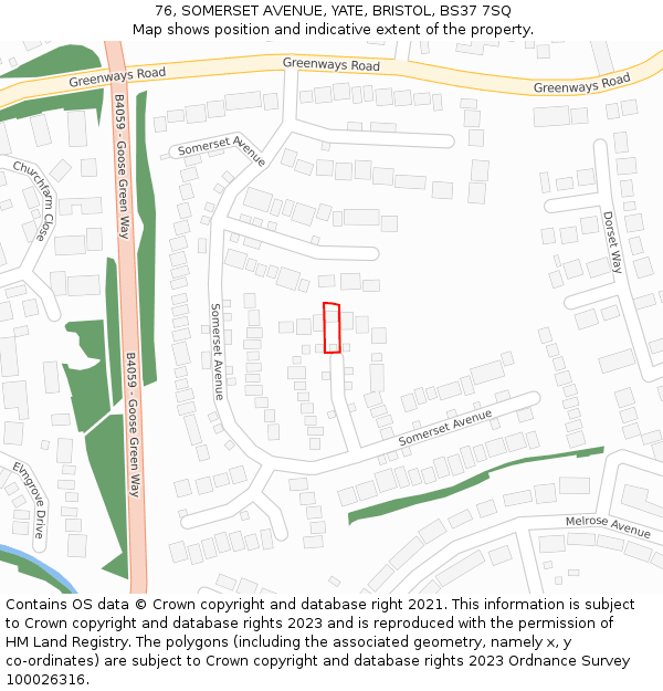 76, SOMERSET AVENUE, YATE, BRISTOL, BS37 7SQ: Location map and indicative extent of plot