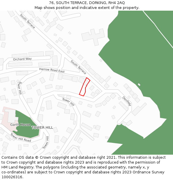 76, SOUTH TERRACE, DORKING, RH4 2AQ: Location map and indicative extent of plot