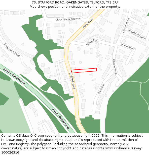 76, STAFFORD ROAD, OAKENGATES, TELFORD, TF2 6JU: Location map and indicative extent of plot