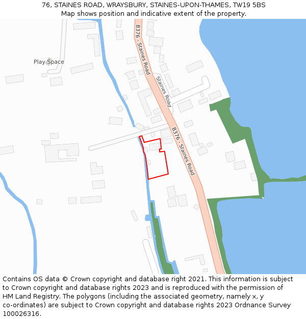 76, STAINES ROAD, WRAYSBURY, STAINES-UPON-THAMES, TW19 5BS: Location map and indicative extent of plot