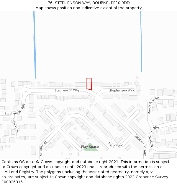 76, STEPHENSON WAY, BOURNE, PE10 9DD: Location map and indicative extent of plot