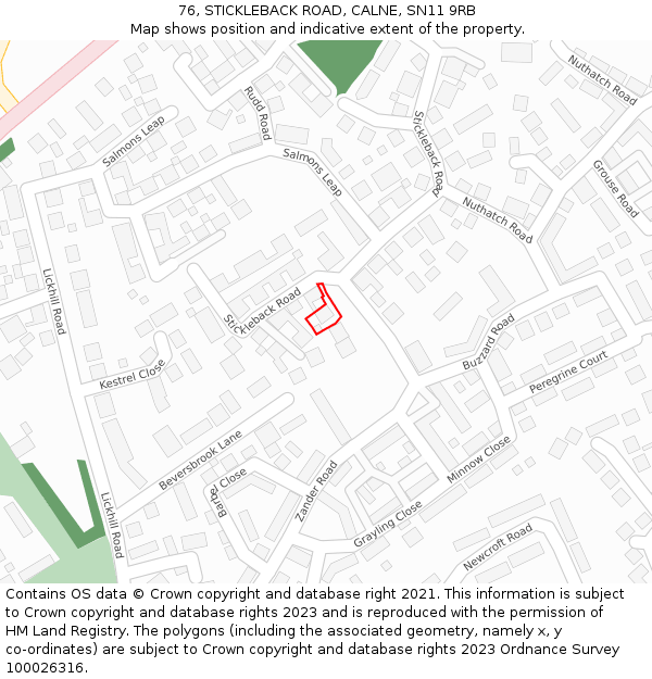 76, STICKLEBACK ROAD, CALNE, SN11 9RB: Location map and indicative extent of plot