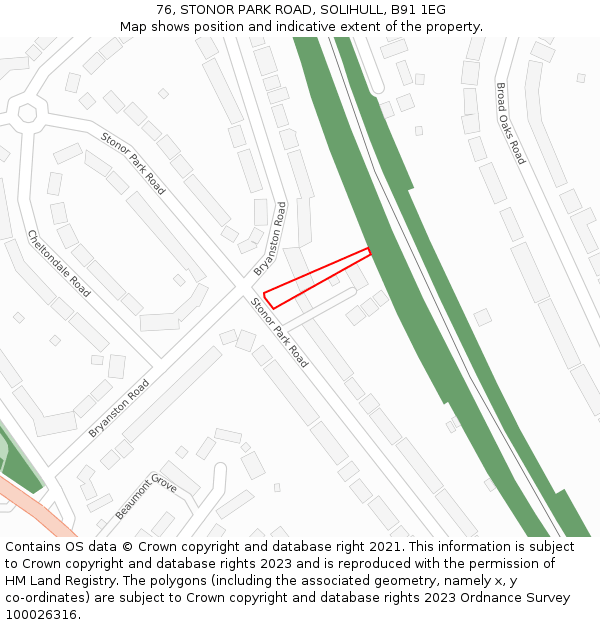 76, STONOR PARK ROAD, SOLIHULL, B91 1EG: Location map and indicative extent of plot