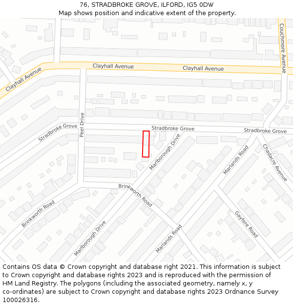 76, STRADBROKE GROVE, ILFORD, IG5 0DW: Location map and indicative extent of plot