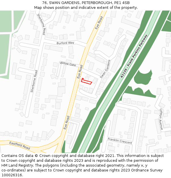 76, SWAN GARDENS, PETERBOROUGH, PE1 4SB: Location map and indicative extent of plot