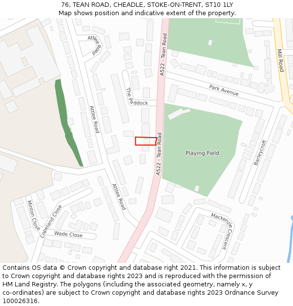 76, TEAN ROAD, CHEADLE, STOKE-ON-TRENT, ST10 1LY: Location map and indicative extent of plot