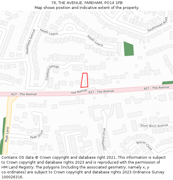 76, THE AVENUE, FAREHAM, PO14 1PB: Location map and indicative extent of plot