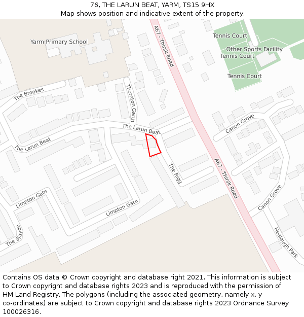 76, THE LARUN BEAT, YARM, TS15 9HX: Location map and indicative extent of plot