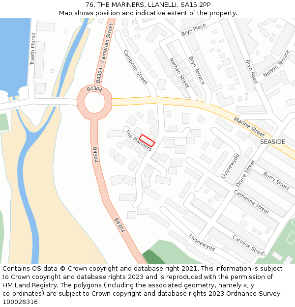 76, THE MARINERS, LLANELLI, SA15 2PP: Location map and indicative extent of plot