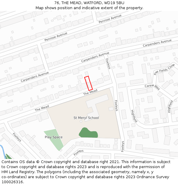 76, THE MEAD, WATFORD, WD19 5BU: Location map and indicative extent of plot