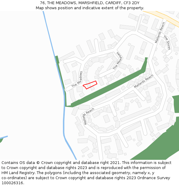 76, THE MEADOWS, MARSHFIELD, CARDIFF, CF3 2DY: Location map and indicative extent of plot