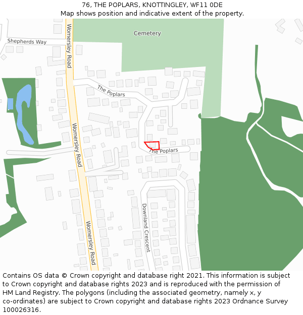 76, THE POPLARS, KNOTTINGLEY, WF11 0DE: Location map and indicative extent of plot